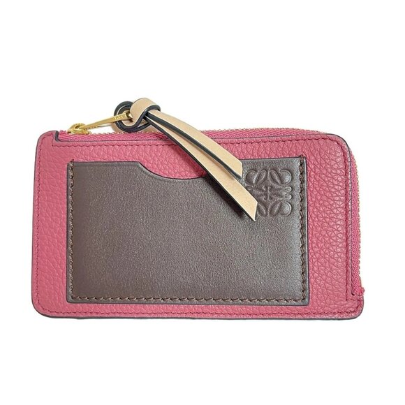 LOEWE Coin Card Holder-Pink Dark Brown Soft Grain Calfskin Coin Case 234-080825 - Picture 1 of 4